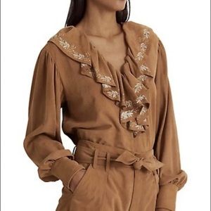 NWT Black Label Ralph Lauren 100% Goat Suede Beautiful Button Down Blouse $595